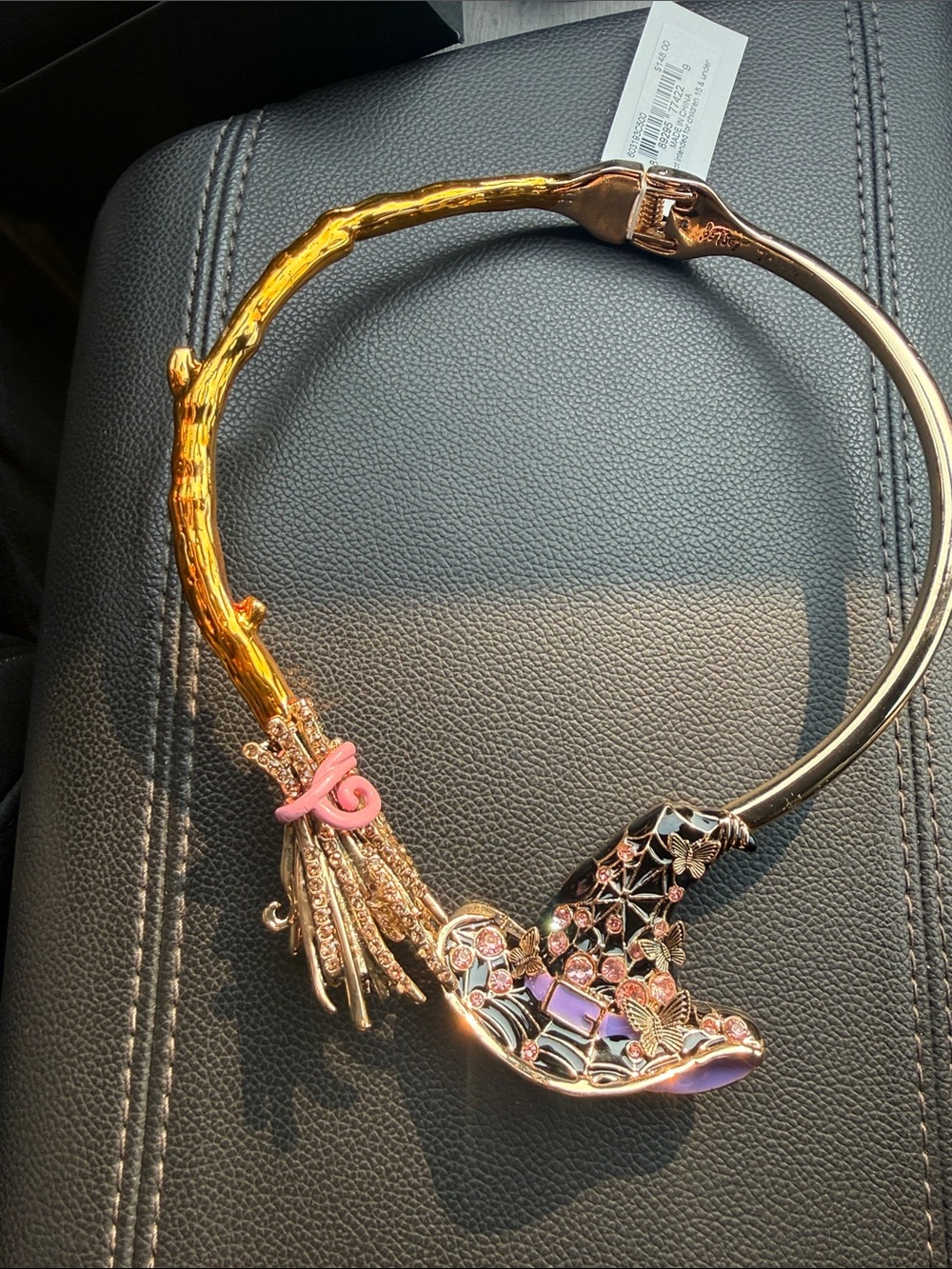 Betsey Johnson Gold Tone Pink Accent Floral Necklace
